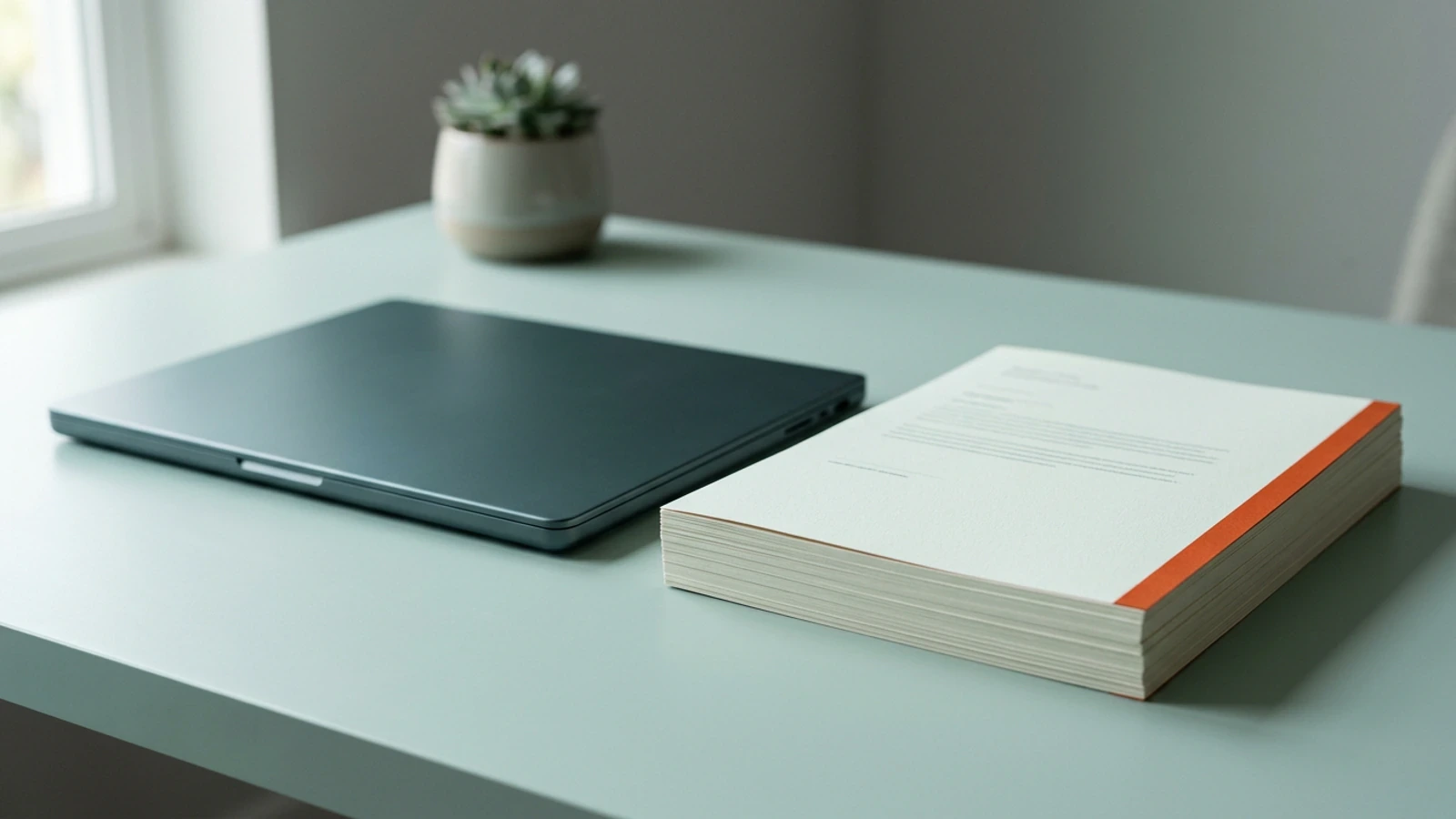 Paper-to-digital metaphor on a mint-toned surface with warm accent, suggesting records moving into one system