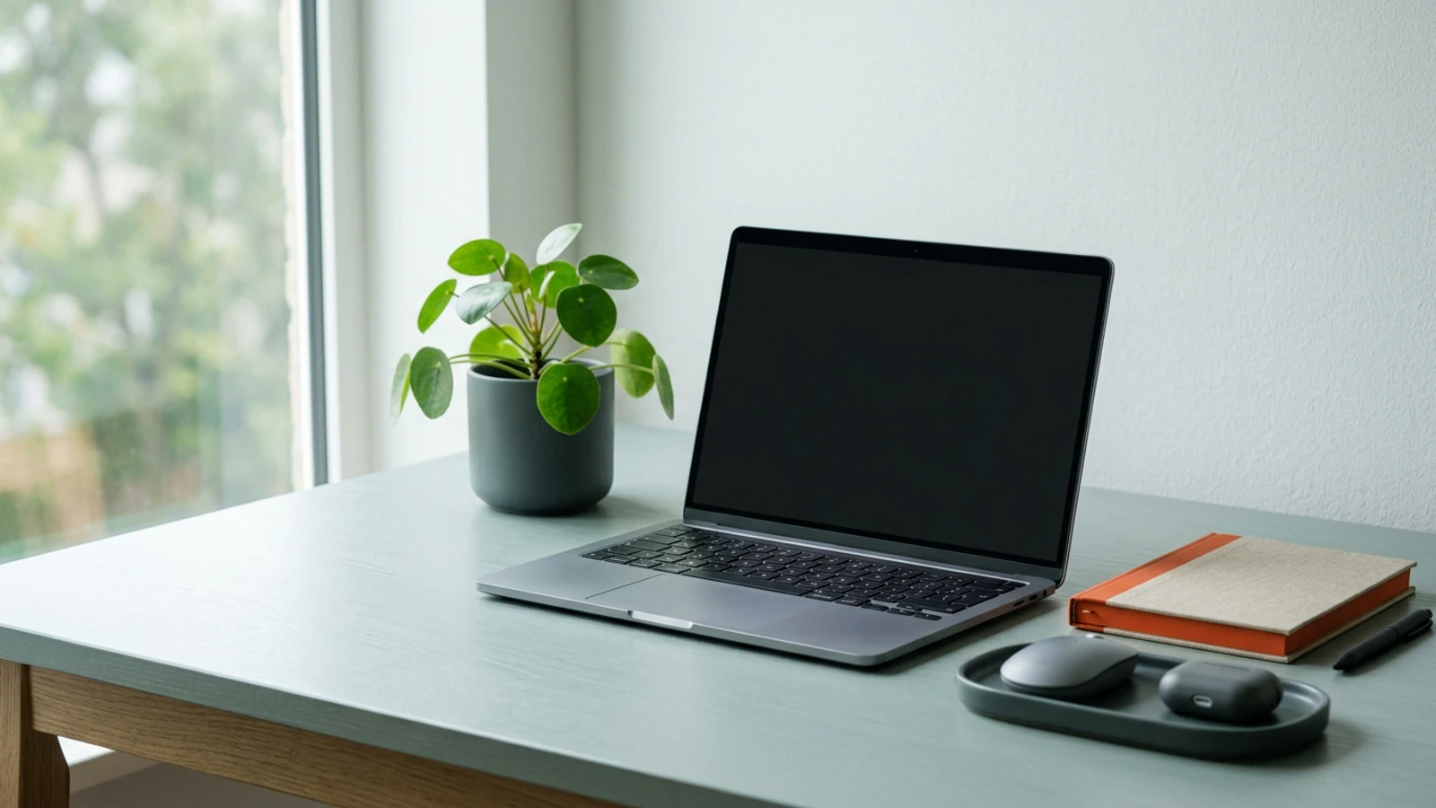 Soft-lit desk scene in muted mint and teal tones suggesting committee onboarding and scheme setup